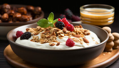 Healthy eating Fresh fruit, yogurt, granola a gourmet breakfast bowl generated by AI