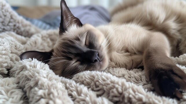 siamese cat sleeping peacefully, cute and serene, soft and cozy, dreamy