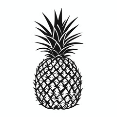 Obraz premium Black and white vector illustration of a pineapple showcasing intricate geometric patterns and sharp leaves against a plain background.