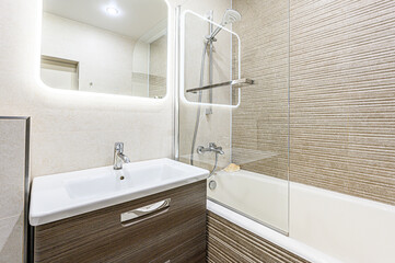 interior apartment room bathroom, sink, decorative elements, toilet. WC, sanitary unit, wash room