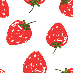 Hand Drawn Strawberry background, Print design for textiles, Pattern seamless vector