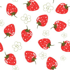 Hand Drawn Strawberry background, Print design for textiles, Pattern seamless vector