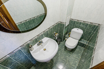 interior apartment room bathroom, sink, decorative elements, toilet. WC, sanitary unit, wash room