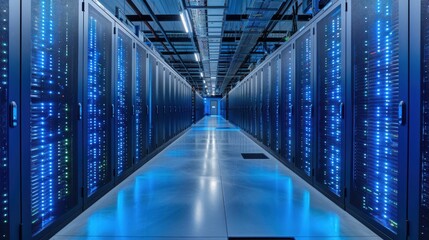 Server racks in computer network security server room data center.