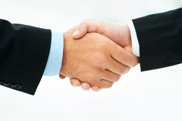 Business people, shaking hands and thank you for partnership in introduction, hello and opportunity. Deal, onboarding and coworkers in agreement, closeup and promotion in workplace or collaboration