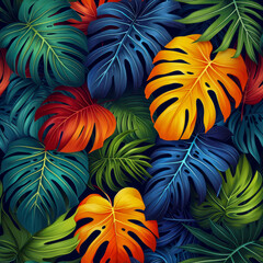 Leaves tropical rainforest, as frameless background, ai generated