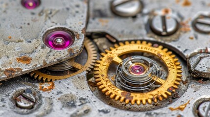 Macro photograph featuring intricate watch mechanism components in extreme close up view.