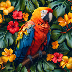 Obraz premium Tropical rainforest parrot as background, ai generated