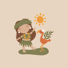 vector illustration of a cute hula dancer - 734989770