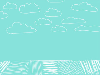 Smooth pretty hand drawn background with fields and clouds.
