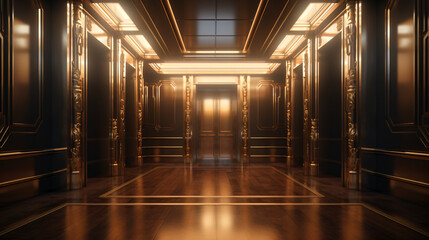 The Elevator in the Corridor - 3D Rendering.