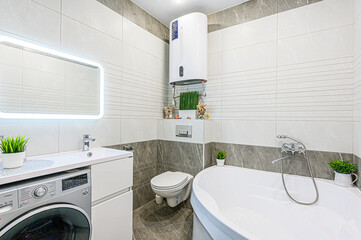 interior apartment room bathroom, sink, decorative elements, toilet. WC, sanitary unit, wash room