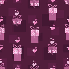 Gift heart background. Cute gift boxes with hearts. Seamless pattern, lovely romantic background, great for Valentines Day, Mothers Day, grandparents day, textiles, wallpapers, banners. Vector design