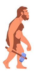 Primitive man character. Ancient human with stone tool