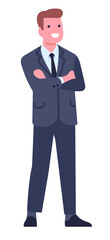 Happy confident businessman with crossed hands. Smiling character