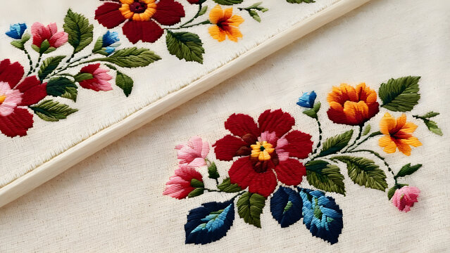 flowers cross stitch embroidery and woolen thred