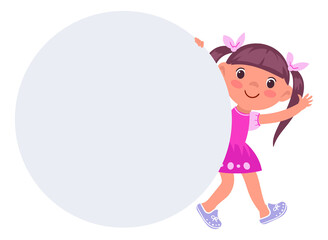 Pretty girl with round billboard. Blank banner