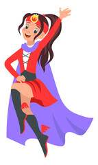 Teen girl superhero. Female power character in party costume