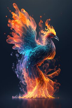 a flaming rooster on a dark background.