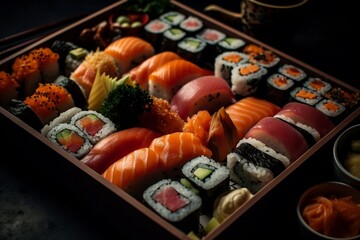 Assorted Sushi Box with Salmon, Tuna and Avocado Rolls
