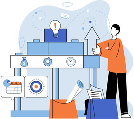 Business development. Vector illustration. Job seekers navigate competitive job market with diligence Business Concept illustrations convey intricate ideas effectively Men and women excel in diverse