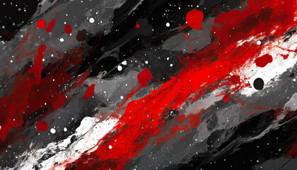 red and white black paint on a black surface in an abstract painting, splash, modern art,acrylic...