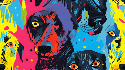 Neon animal portrait seamless pattern tile background