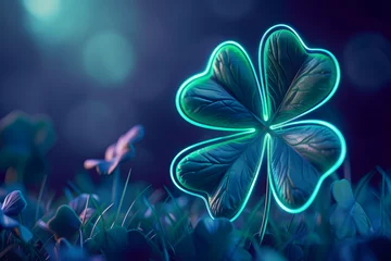 Foto op Canvas Neon light with clover leave. Saint Patrick's day background. © Pacharee