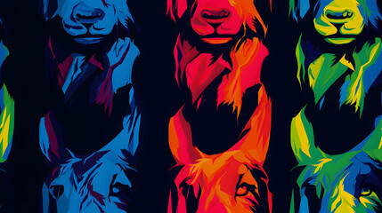 Neon animal portrait seamless pattern tile background
