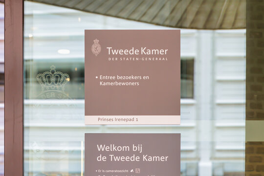 Information sign at the entrance of the Tweede Kamer, The Dutch Government House of Representatives  in The Hague, The Netherlands on January 31, 2024