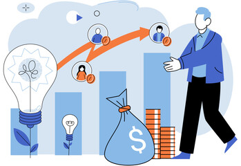 Business development. Vector illustration. Effective management ensures organizational success Choosing profession is significant life decision Job satisfaction contributes to fulfilling career