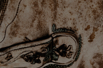 
Close-up of Bavarian shorts pattern, deerskin background.