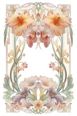 Generative AI, Colorful floral frame in the style of art nouveau style, beautiful flowers, 1900s vintage

