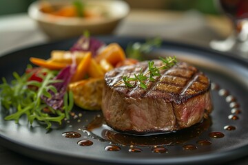A mouthwatering steak with juicy flavors, a luxurious and flavorful meal on the table.
generative ai