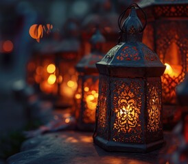  In this evocative image, a radiant Ramadan lantern illuminates the surroundings, symbolizing the holy month's spiritual warmth, cultural richness, and festive joy