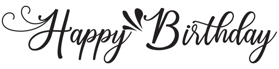 HAPPY BIRTHDAY black brush calligraphy banner on white background