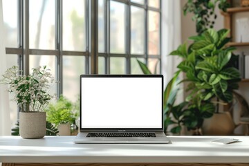 Fototapeta premium Mockup Laptop on the table. Generative AI