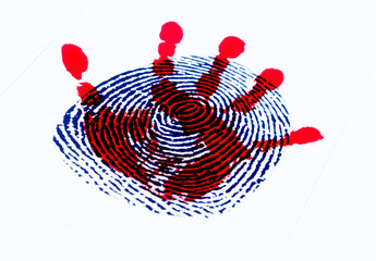 Bloody Hand Print Under A Large Fingerprint