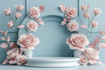 Podium background flower rose product for advertising. Generative AI