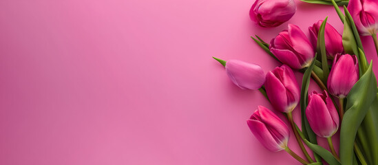 a photo Tulips flowers Background Empty pink pastel background Flower photography, pastel background, easter, mother day, woman's day