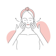 Facial massage with serum. Face care beauty treatment, skincare routine line vector illustration