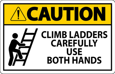 Caution Sign, Climb Ladders Carefully Use Both Hands
