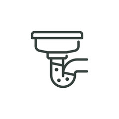 Clogged Kitchen Sink Thin Outline Icon, Blocked Water Pipe. Such Line Sign as Drain Repair or Plumbing Service, Drain Cleaning. Flat Vector Isolated Pictogram on White Background Editable Stroke.