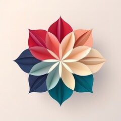 Flat geometric vector graphic logo of geometric flower, radial repeating, simple minimal, 3D