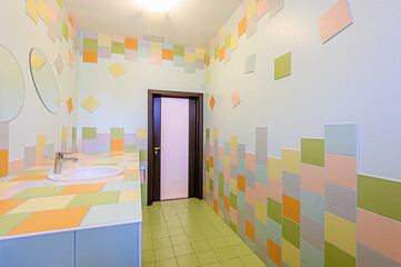 interior apartment room bathroom, sink, decorative elements, toilet. WC, sanitary unit, wash room