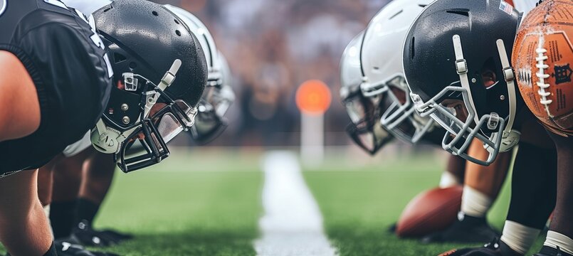 Eager american football players geared up, ready for kickoff in their highly anticipated match.