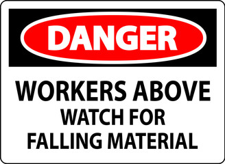 Danger Sign, Workers Above Watch For Falling Material