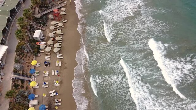Aerial view of the coastline of the city of Hersonissos on the Greek island of Crete.