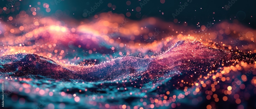 Aufkleber abstract wallpaper featuring a futuristic wave of dots and geometric patterns, illustrating the interconnectedness of science and future network technologies
