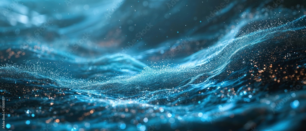 Poster abstract wallpaper featuring a futuristic wave of dots and geometric patterns, illustrating the interconnectedness of science and future network technologies